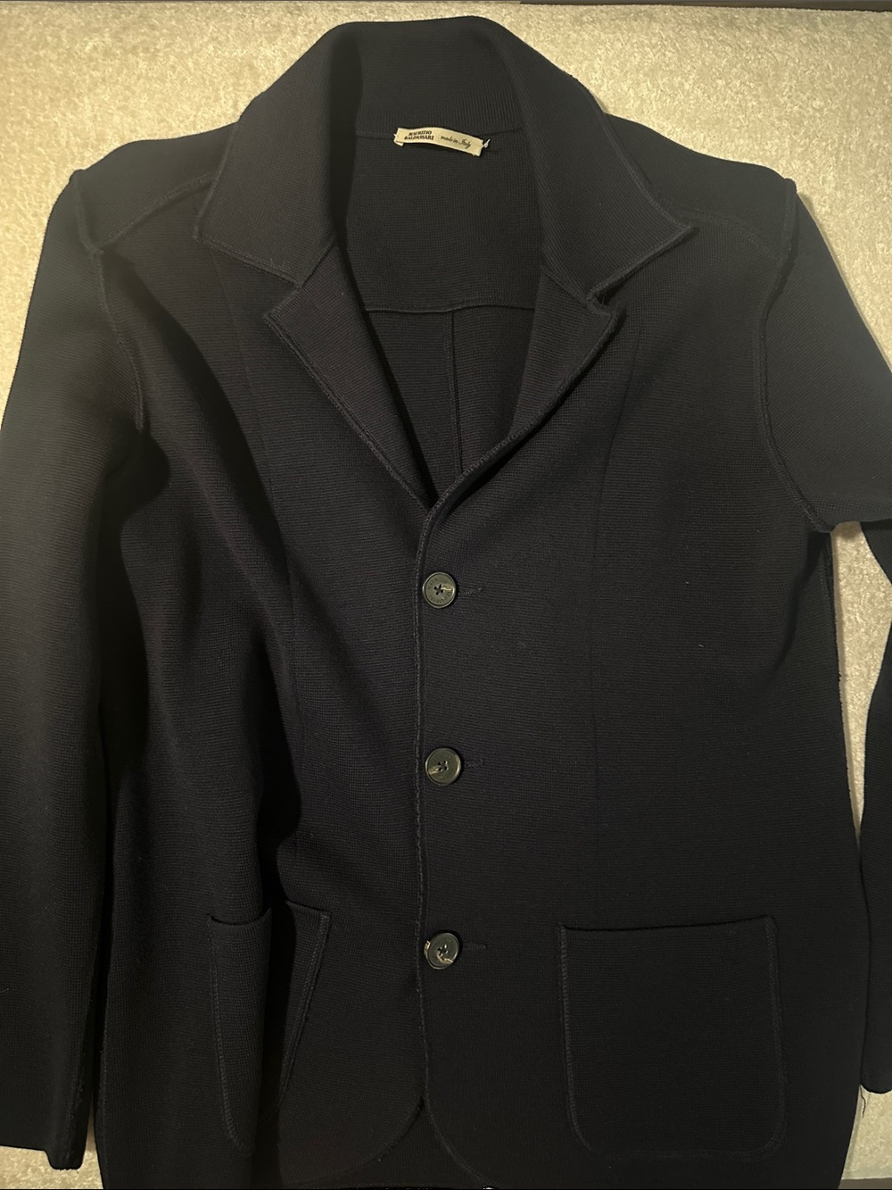 Men's Blue Knit Blazer - Tailored Button-Front Sport Coat